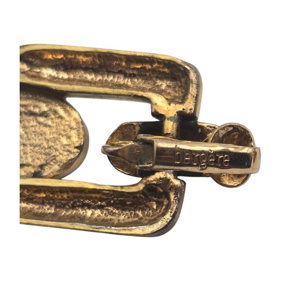 Vintage Bergére Clip On Earrings Light Blue Oval Bead Square Design Gold Tone - Picture 4 of 5